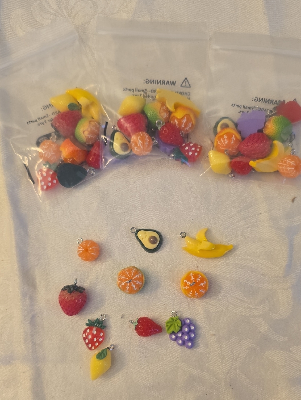 4 Sets Colorful Mini Fruit Charms - Strawberry, Banana, Orange, Avocado, Grape